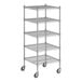 A chrome Regency wire shelving unit with four shelves.