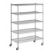 A Regency stainless steel wire shelving unit with five shelves.