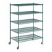 A Regency green wire shelving unit with five shelves.