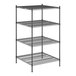 A Regency black wire shelving unit with four shelves.