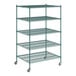 A green Regency wire shelving starter kit with four shelves.