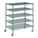 A Regency green wire shelving unit with 5 shelves.