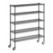 A black wire Regency shelving unit with wheels.