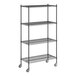 A black Regency wire shelving unit with wheels.