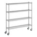 A Regency chrome wire shelving unit with wheels.