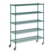 A Regency green metal wire shelving starter kit with five shelves.