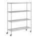 A wireframe of a Regency chrome mobile wire shelving unit.