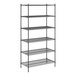 A black metal Regency wire shelving unit with six shelves.