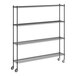 A Regency black wire shelving starter kit with wheels.