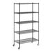 A black Regency wire shelving unit with wheels.