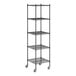 A Regency black wire shelving unit with wheels.