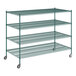 A Regency green wire shelving unit with 4 shelves.