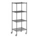 A Regency black wire shelving unit with wheels.