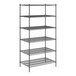 A black metal Regency wire shelving unit with six shelves.