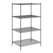 A Regency black wire shelving unit with four shelves.