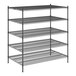 A Regency black wire shelving unit with five shelves.