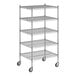 A white wireframe of a Regency chrome wire shelving unit with five shelves.