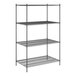 A Regency black metal wire shelving unit with 4 shelves.