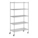 A white wireframe of a Regency chrome wire shelving unit with four shelves.