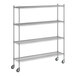 A wireframe of a metal Regency shelving unit with wheels.