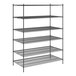 A black wire Regency shelving unit with six shelves.