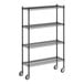 A Regency black wire shelving starter kit with wheels.