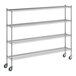 A Regency chrome wire shelving unit with wheels.