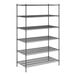 A black metal Regency stationary wire shelving unit with six shelves.