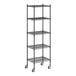 A Regency black wire shelving unit with wheels.