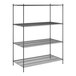 A black metal Regency wire shelving unit with four shelves.