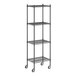 A Regency black wire shelving unit with wheels.