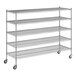 A Regency chrome wire shelving unit with wheels.