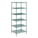 A Regency green wire shelving unit with six shelves.