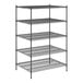 A Regency black wire shelving unit with five shelves.