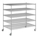 A Regency chrome wire shelving unit with wheels.