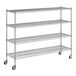 A Regency chrome wire shelving unit with wheels.