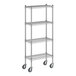 A Regency chrome wire shelving unit with wheels.