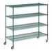 A Regency green wire shelving starter kit with 4 shelves.