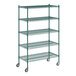 A Regency green metal wire shelving unit with 5 shelves.