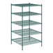 A Regency green wire shelving unit with five shelves.