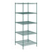 A Regency green wire shelving unit with five shelves.