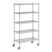 A Regency chrome wire shelving starter kit with wheels.