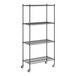 A Regency black wire shelving starter kit with wheels.