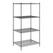 A Regency black wire shelving unit with four shelves.