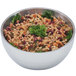 A Vollrath metal serving bowl filled with pasta, lettuce, and broccoli.