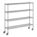 A Regency chrome wire shelving unit with wheels.