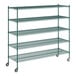 A Regency green metal wire shelving unit with 5 shelves.