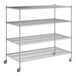 A white wireframe of a Regency chrome mobile shelving unit with three shelves.