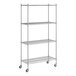 A Regency chrome wire shelving starter kit with wheels.