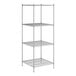 A wireframe of a Regency chrome stationary wire shelving unit with 4 shelves.